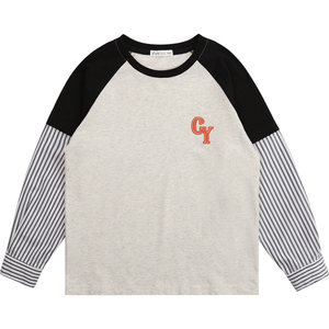 
Chunyi Liangpin boys' striped splicing long-sleeved T-shirt spring and autumn children's cotton breathable tops boys' bottoming shirts