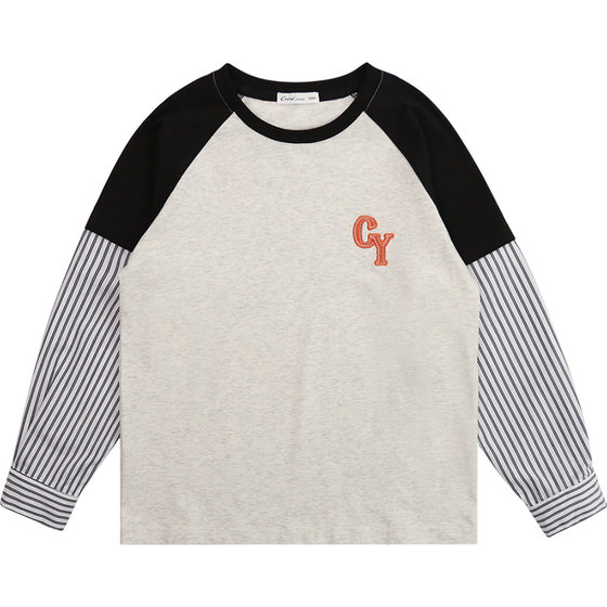 
Chunyi Liangpin boys' striped splicing long-sleeved T-shirt spring and autumn children's cotton breathable tops boys' bottoming shirts