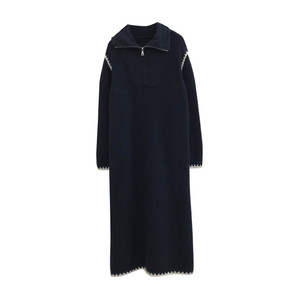 
Nuochu maternity wear slim lapel loose sweater dress contrasting color knitted dress autumn and winter thickened knitted long skirt