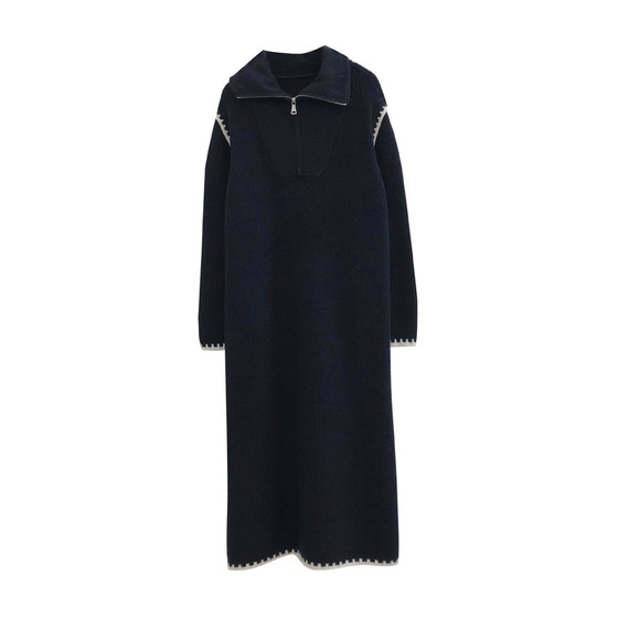 
Nuochu maternity wear slim lapel loose sweater dress contrasting color knitted dress autumn and winter thickened knitted long skirt