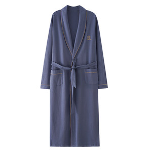 
Fenton Ke'an nightgown bathrobe men's winter pure cotton long-sleeved boys can wear dark blue men's pajamas in autumn and spring