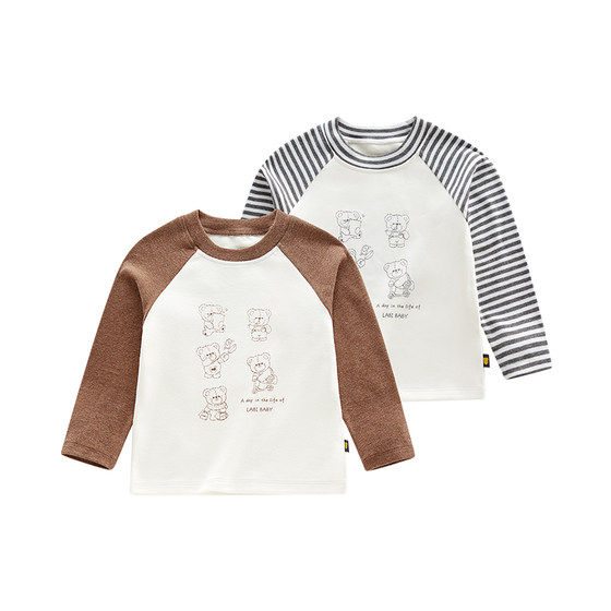 
Rabbi children's round neck clothes for boys and girls casual long-sleeved pullover tops 2025 autumn and winter base shirt rag shoulder T-shirt