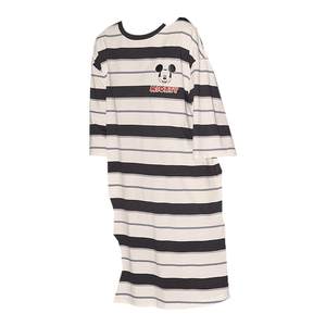 Gukoo/Fruit Shell Pajamas for Women Spring and Autumn Mickey Black and White Striped Short Sleeve Night Dress
