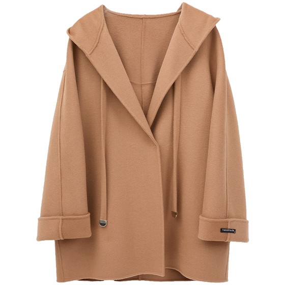 
Aijutu age-reducing sheep wool double-sided woolen coat 2025 winter new women's hooded mid-length woolen coat