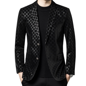 Genuine leather jacket casual suit men's Korean style slim fashion trend handsome printed shiny sheepskin blazer
