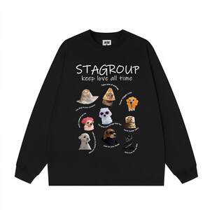 
STA flagship store fun puppy print long sleeve men and women American trendy brand retro street versatile T-shirt