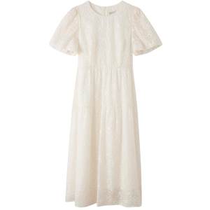 
[50% off for Outlet] Psalm Selected Summer Round Neck High Waist Puff Sleeve Jacquard A-line Dress