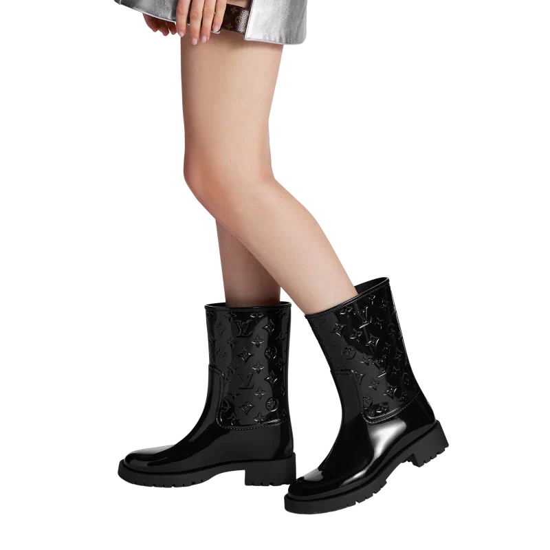 LV/路易威登新款女鞋独家款Drops印花黑色低筒靴雨靴1A8QV0-Taobao 