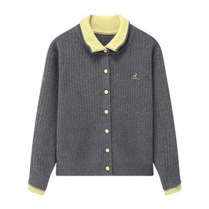 
Basic House/Baijiahao color-blocked lapel short sweater women's autumn and winter new fake two-piece cardigan jacket