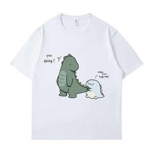 
Dinosaur parent-child outfit white t-shirt family of three or four summer baby family portrait mother and son father-daughter outfit short-sleeved top