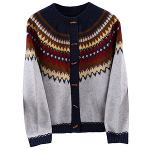 
DIGBUTY'Retro Ferris Wheel'Fair Isle Style Horn Button Cardigan Sheep Wool Sweater Lazy Spring Jacket