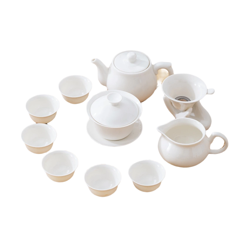 羊脂玉瓷功夫茶具套装整套潮汕工夫茶具简约家用茶道茶杯盖碗茶壶 