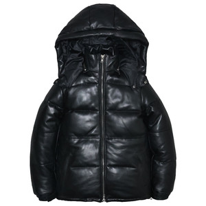 
Men's genuine leather down winter coat first layer sheepskin leather jacket removable hood slim short winter thickened coat step