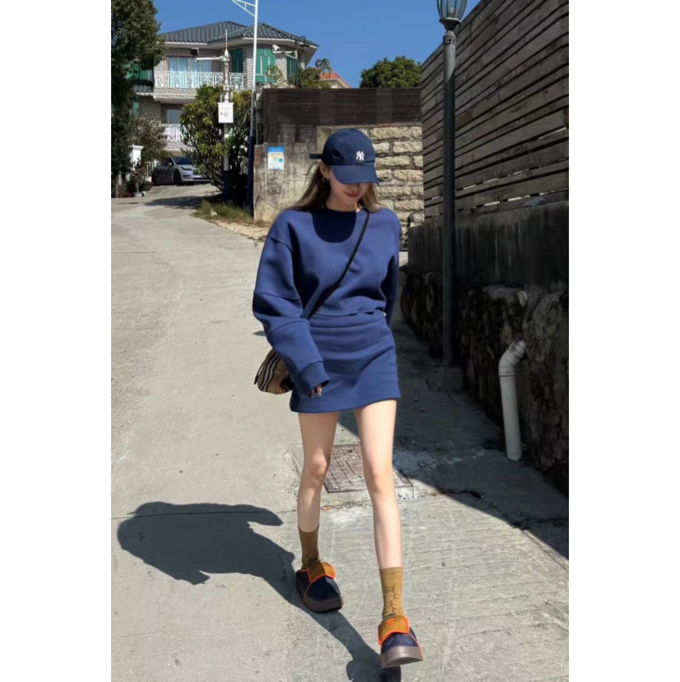 GOD财神家正版 2024春夏新款韩版时尚洋气时髦高腰短裙卫衣套装女