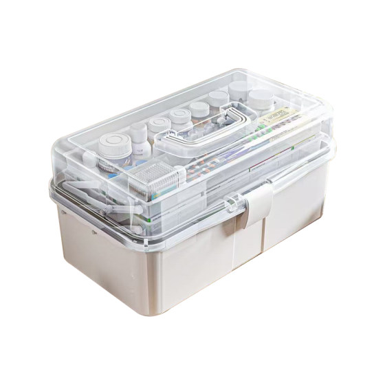 
Fully transparent white tool box medicine box three-layer multi-layer folding portable multi-functional household storage box storage box medicine storage box large capacity high-value medicine box medical box household medicine box
