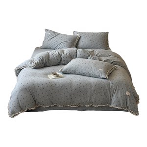 
Tender French Girl Bow Cotton Knitted Cotton Four-piece Set Pure Cotton Type A Printed Sheet Bedding