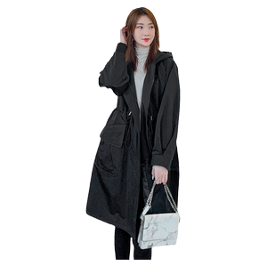 
This year's popular windbreaker 2025 new spring and autumn medium-length small hooded black jacket women's coat large size women's clothing