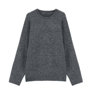 
pusumede Relaxed Impression Retro Round Neck Pullover Sweater for Women Loose Lazy Style Knitted Sweater Top