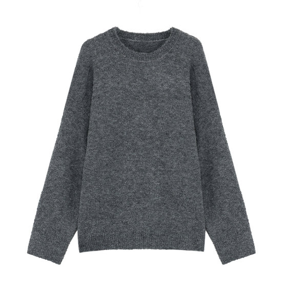 
pusumede Relaxed Impression Retro Round Neck Pullover Sweater for Women Loose Lazy Style Knitted Sweater Top