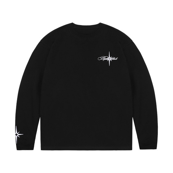 
BIPOLAR three-dimensional six-pointed star embroidered long-sleeved T-shirt basic letters simple loose versatile tops for men and women early spring