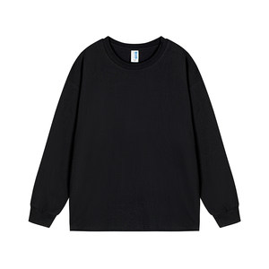 
300G heavy floral gray pure cotton long-sleeved T-shirt spring and autumn round neck casual loose solid color T-shirt bottoming shirt for men