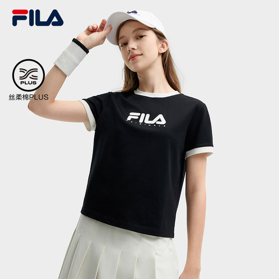 FILA 斐乐官方女子针织短袖衫2024夏新款时尚休闲撞色纯棉基础T恤