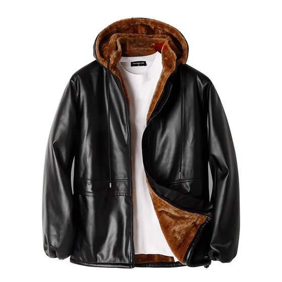 
Leather jacket and leather trousers suit for male riders, plus velvet and thickening, windproof and warm labor protection work clothes, takeaway cold-resistant leather cotton coat