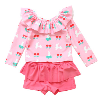 Children's swimsuit girls fashionable split type A autumn and winter hot spring bathing 2025 new long-sleeved sun protection princess quick drying