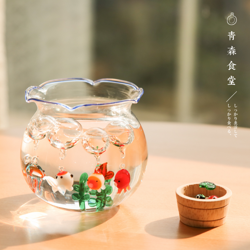 〈青森食堂〉日本folkart硝子浮玉鱼缸迷你小鱼水草mini玻璃摆件
