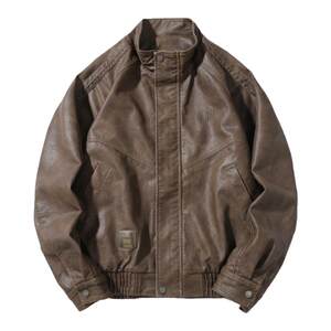 
American retro PU leather jacket for men loose trendy brand large size stand collar jacket top men's spring and autumn windproof motorcycle jacket