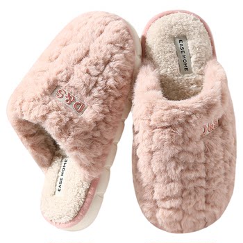 
Red bean stepping on shit feeling cotton slippers for women autumn and winter indoor home 2025 new plush warm couple cotton slippers for men