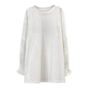 
Nuochu Maternity Clothing ~ Western Style T-shirt Spring White Round Neck Spliced Shirt Hollow Bottoming Shirt Loose Top Spring Clothing