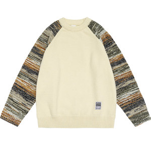 
Gravity Museum Contrast Color Raglan Sleeve Round Neck Sweater Women's Fall 2023 New Lazy Style Loose Top