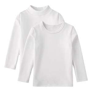 
Children's fleece white base shirt for spring and autumn girls pure cotton long sleeve round neck T-shirt for boys half high neck thickened warm