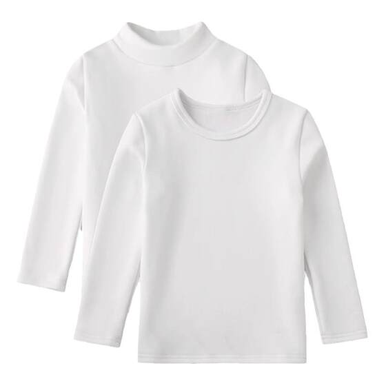
Children's fleece white base shirt for spring and autumn girls pure cotton long sleeve round neck T-shirt for boys half high neck thickened warm