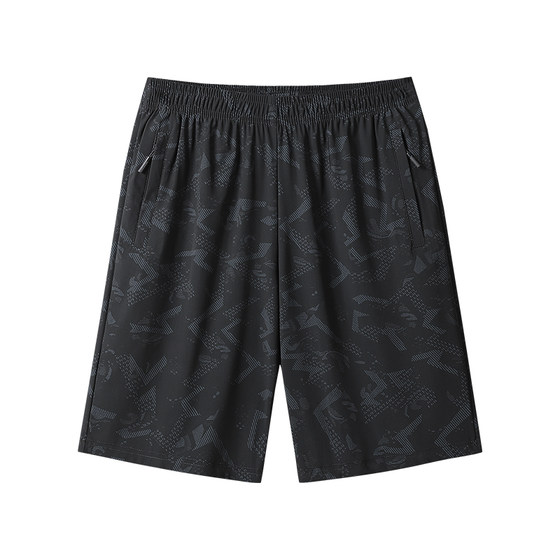 Ice silk printed casual shorts men's summer high-end sports quick-drying three-quarter pants high elastic camouflage large size beach pants