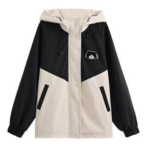 
Senwo Tribal College style cat embroidered couple outfit color-blocking loose windbreaker coat women hooded top new autumn