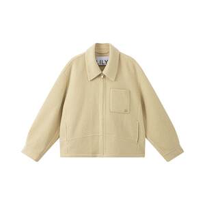 
LILY2025 new winter women's wool blend lapel zipper solid color commuter woolen jacket short