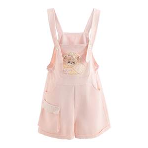 
Mori girl tribe sweet girl style bear embroidery stitching design overalls for women 2026 new versatile shorts summer