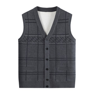 
Middle-aged and elderly winter velvet thickened knitted vest dad wear vest button cardigan sleeveless sweater