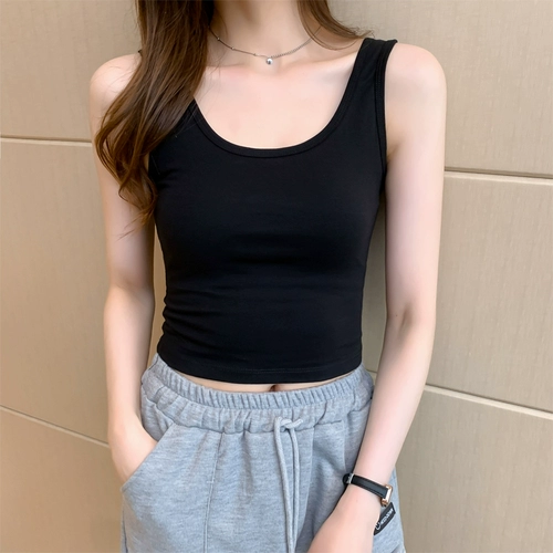 Хлопковая черная короткая майка топ, сексуальная футболка без рукавов, в обтяжку, красивая спина