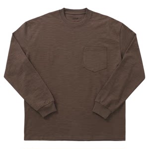 Chai and rice heavyweight bamboo joint cotton loose shoulder long sleeve T-shirt men's round neck small neck pure cotton base shirt American retro