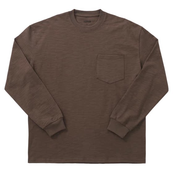 Chai and rice heavyweight bamboo joint cotton loose shoulder long sleeve T-shirt men's round neck small neck pure cotton base shirt American retro