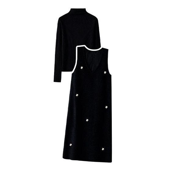 
Maternity dress suit autumn and winter 2025 new black velvet thickened woolen vest skirt bottoming shirt two-piece set
