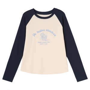 
[Spring New College Style Long T-shirt] Uncle Cotton Girls Comfortable Cotton Contrast Print Long Sleeve T-Shirt Boys