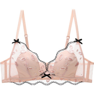 
Six Rabbits Sexy Lace Underwear Women's Small Breast Push Up Bra Thin Section Breast Reduction Comfortable Wireless Bra