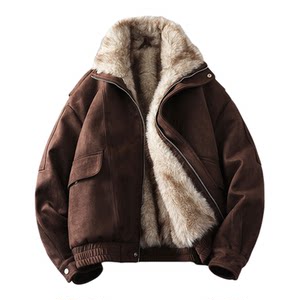 
Mountain carving fur all-in-one men's winter velvet thickened cotton jacket motorcycle jacket leather jacket trendy men's lamb wool jacket