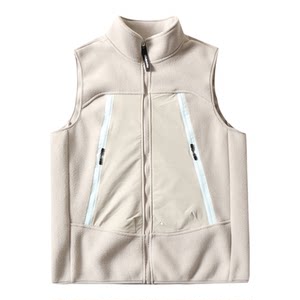 
High street contrasting color three-zip outdoor mountain style lightweight and warm double-sided polar fleece stacked vest and vest for men and women