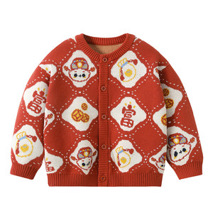 
BETUS Boys and Girls Sweater Thickened Knitted Sweater 2026 Children's Autumn and Winter Tops Baby Cotton New Year Sweater