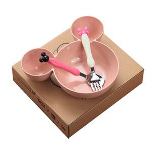 
Children's bowl anti-fall and anti-scalding household cute cartoon Mickey baby supplementary food bowl tableware rice bowl spoon set meal plate